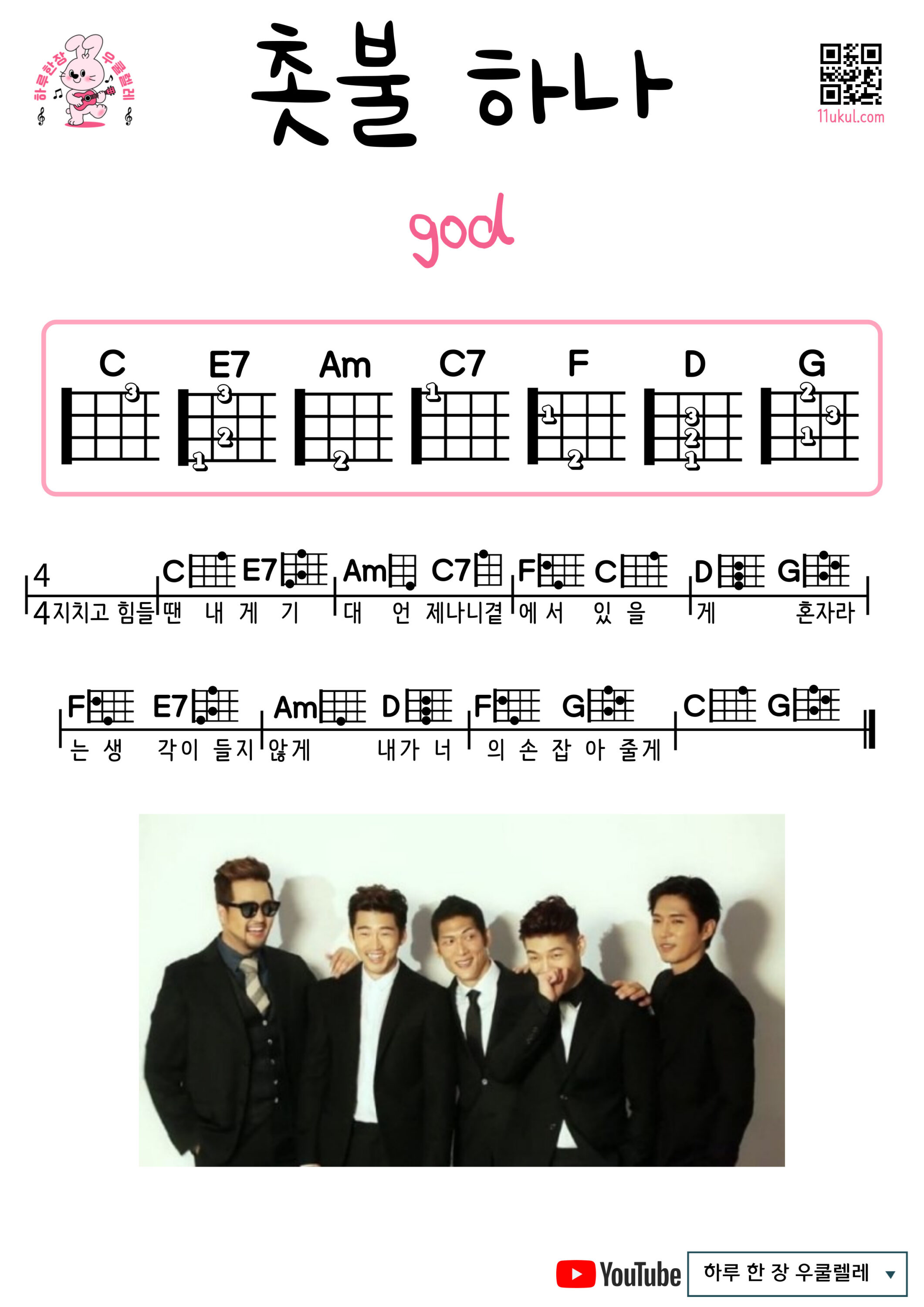촛불 하나(god) One Candle(지오디) 우쿨렐레 코드 악보 초보 쉬운곡 Easy Ukulele Chords for Beginners – Free Sheet Music