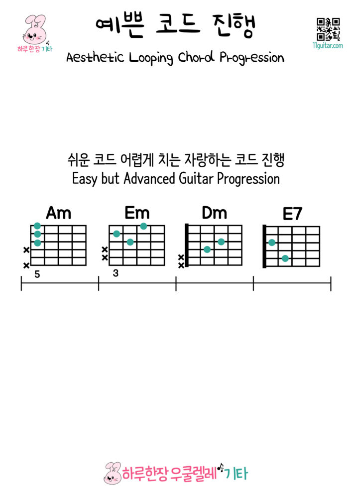 Am-Em-Dm-E7(쉬운 코드 어렵게 치는 자랑하는 코드 진행)Easy but Advanced Guitar Progression – 예쁜 기타 코드 진행 Aesthetic Looping Chord Progression for Guitar