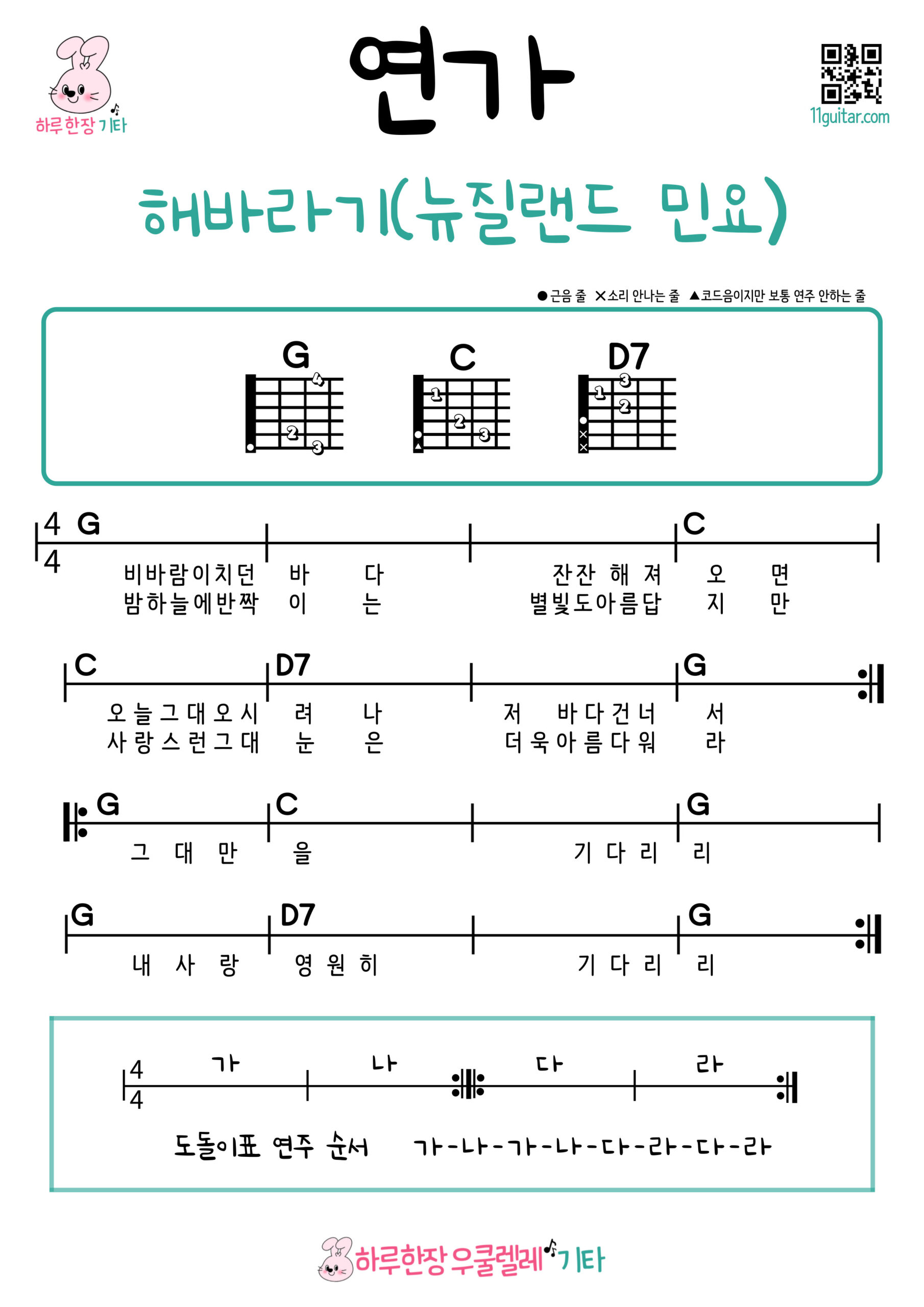 연가(해바라기, 뉴질랜드 민요) 기타 코드 악보 쉬운곡 초보 Ballad (Sunflower, New Zealand Folk Song) Guitar Easy Song Beginner Chords Sheet Music