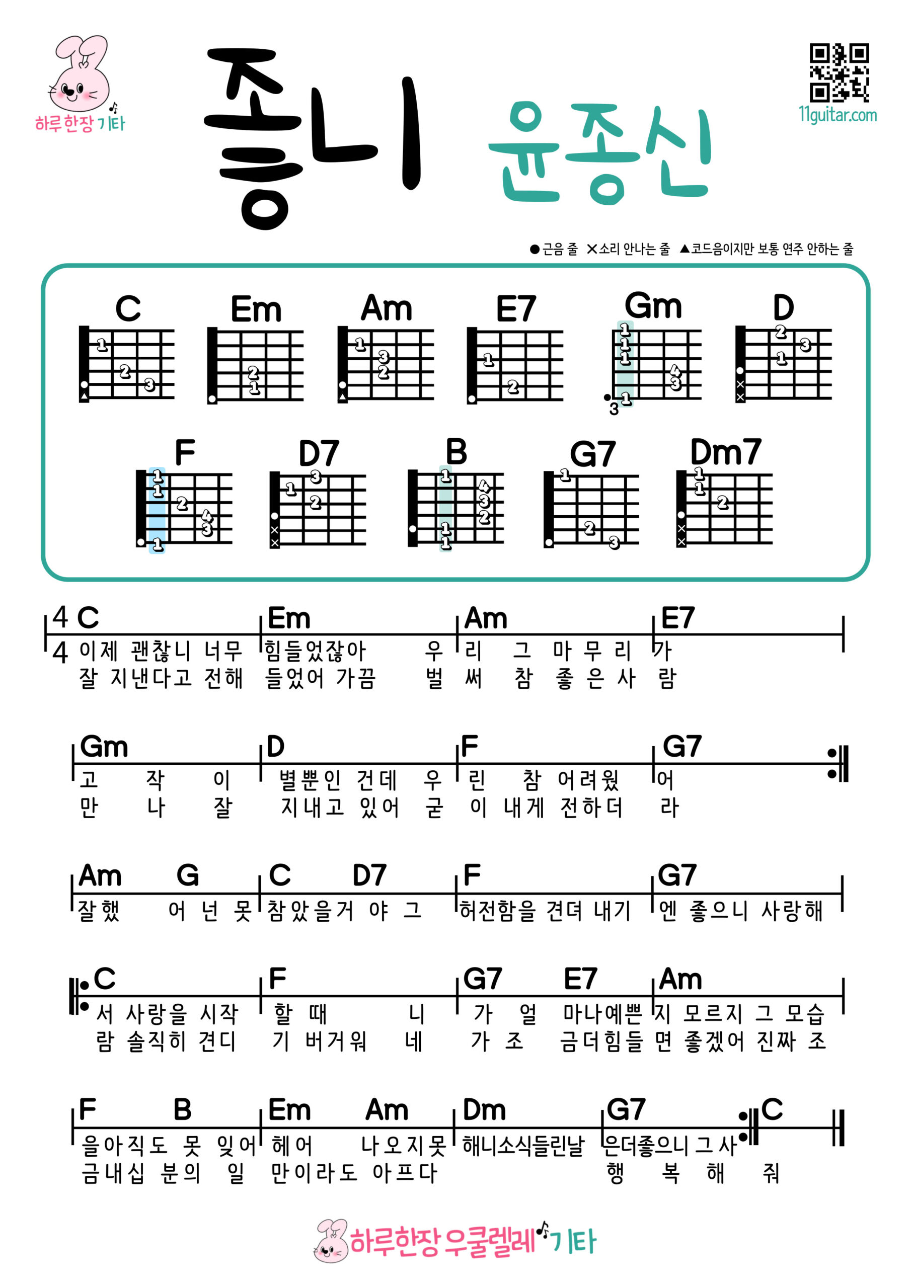 좋니(윤종신) 기타 쉬운곡 초보 코드 악보 Do You Like It? (Yoon Jong Shin) Guitar Easy Song Beginner Chords Sheet Music