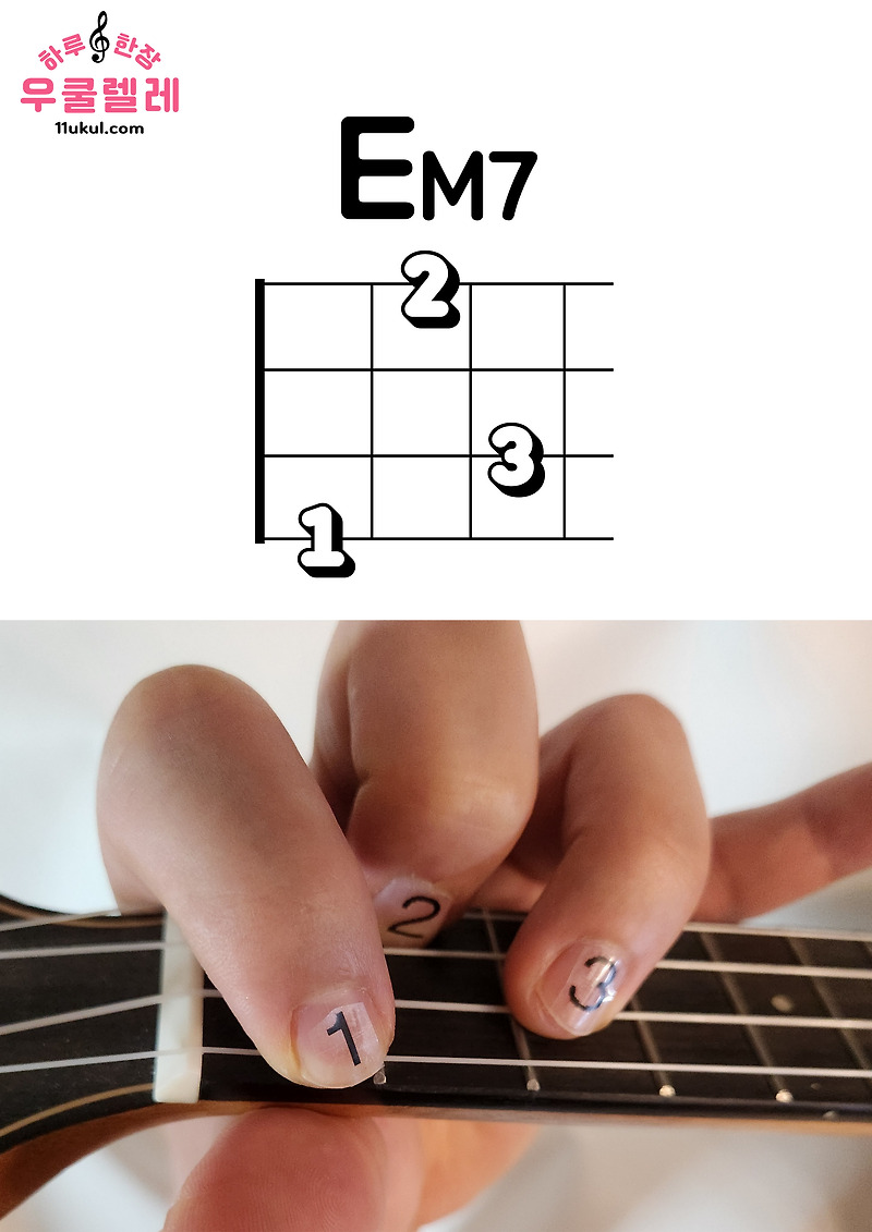 우쿨렐레 EM7 코드 잡는 방법(운지법) Ukulele EM7 chord - 하루한장우쿨렐레기타[무료 코드 악보]
