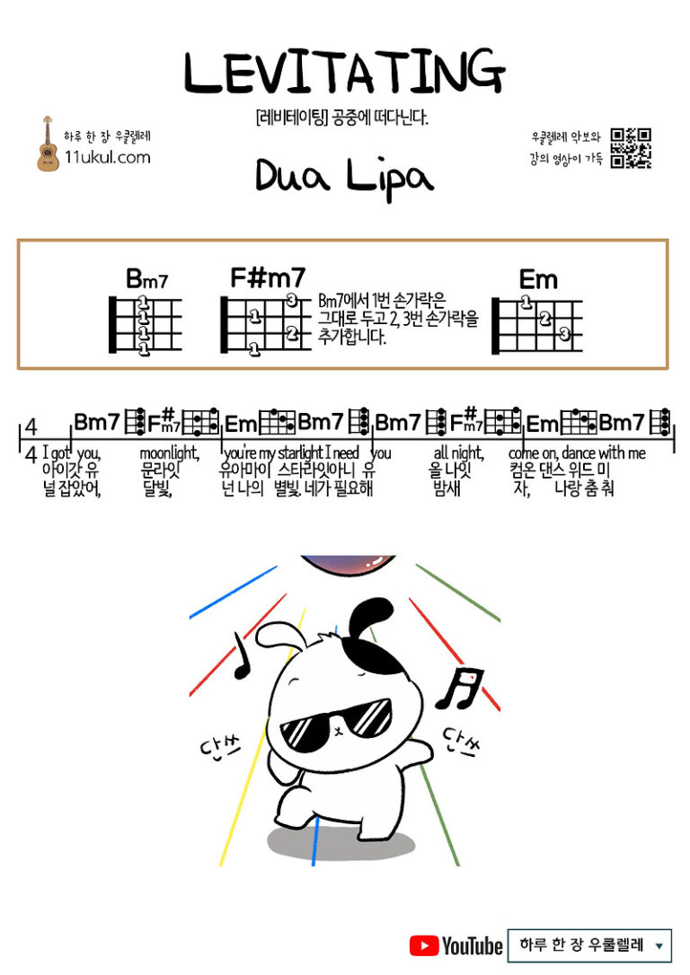 LEVITATING(Dua Lipa) 우쿨렐레 쉬운 코드 악보 해석, 발음 Ukulele Easy Chords Sheet Music Interpretation, Pronunciation