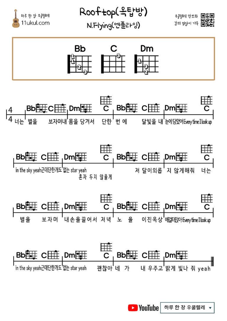 Rooftop(옥탑방)(N.Flying(엔플라잉)) 우쿨렐레 쉬운 코드 악보