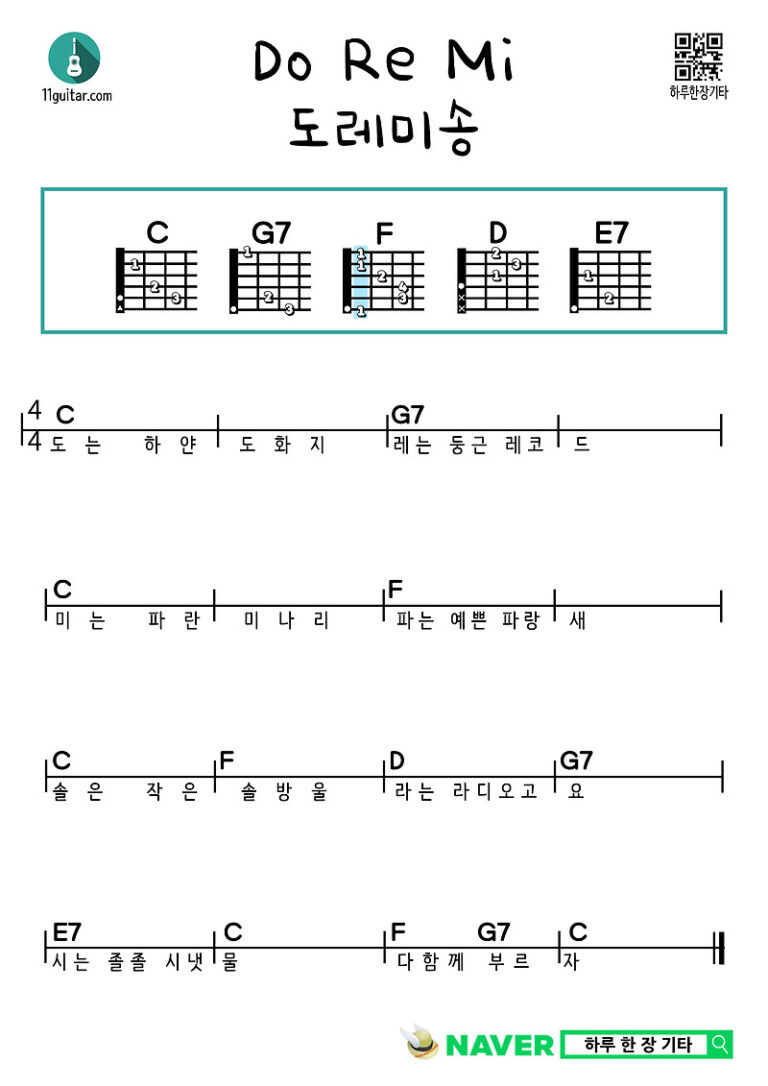 도레미송(동요) 기타 쉬운 코드 악보 Do-Re-Mi (Children’s Song) Guitar Easy Chord Sheet Music