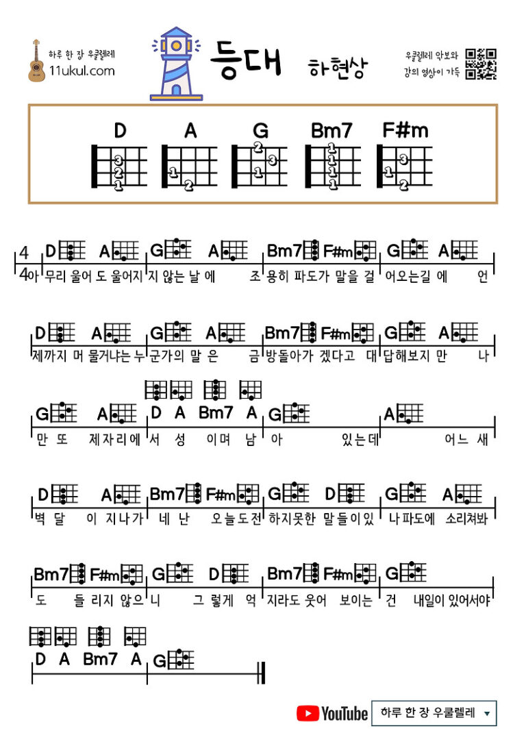 등대(하현상) 우쿨렐레 쉬운 코드 악보