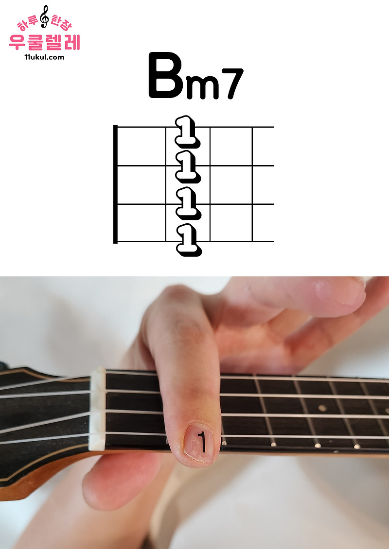 우쿨렐레 Bm7 코드 잡는 방법(운지법) Ukulele Bm7 chord
