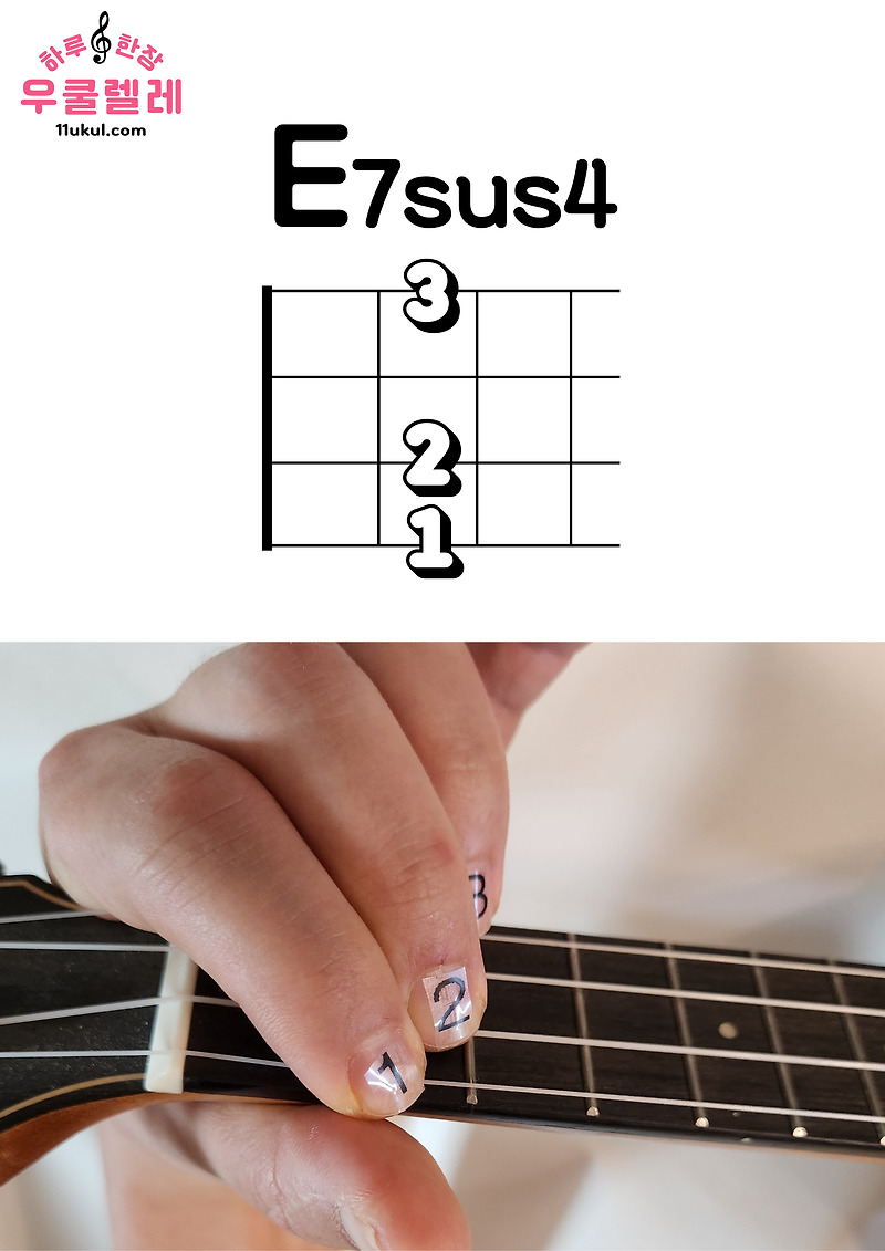 우쿨렐레 E7sus4 코드 잡는 방법(운지법)