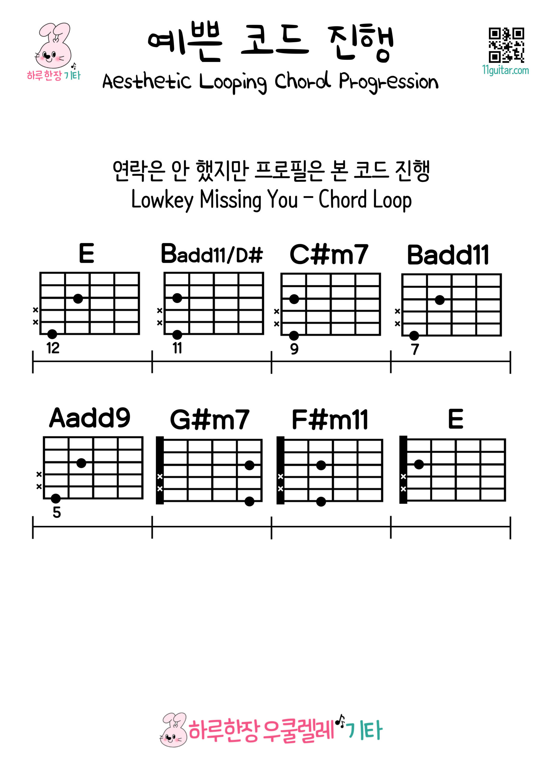 E-Badd11/D#-C#m7-Badd11-Add9-G#m7-F#m11-E(연락은 안 했지만 프로필은 본 코드 진행)