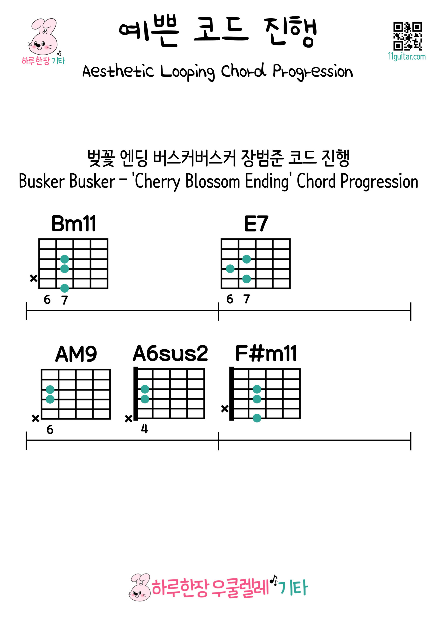 Bm11-E7-AM9-A6sus2-F#m11(벚꽃 엔딩 버스커버스커 장범준 코드 진행)