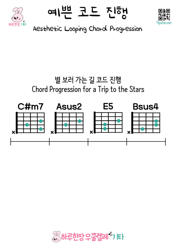 C#m7-Asus2-E5-Bsus4(별 보러 가는 길 코드 진행) Chord Progression for a Trip to the Stars – 예쁜 기타 코드 진행 Aesthetic Looping Chord Progression for Guitar