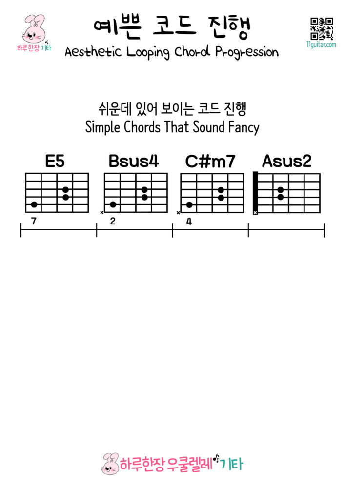 E5-Bsus4-C#m7-Asus2(쉬운데 있어 보이는 코드 진행) Simple Chords That Sound Fancy - 예쁜 기타 코드 진행 Aesthetic Looping Chord Progression for Guitar