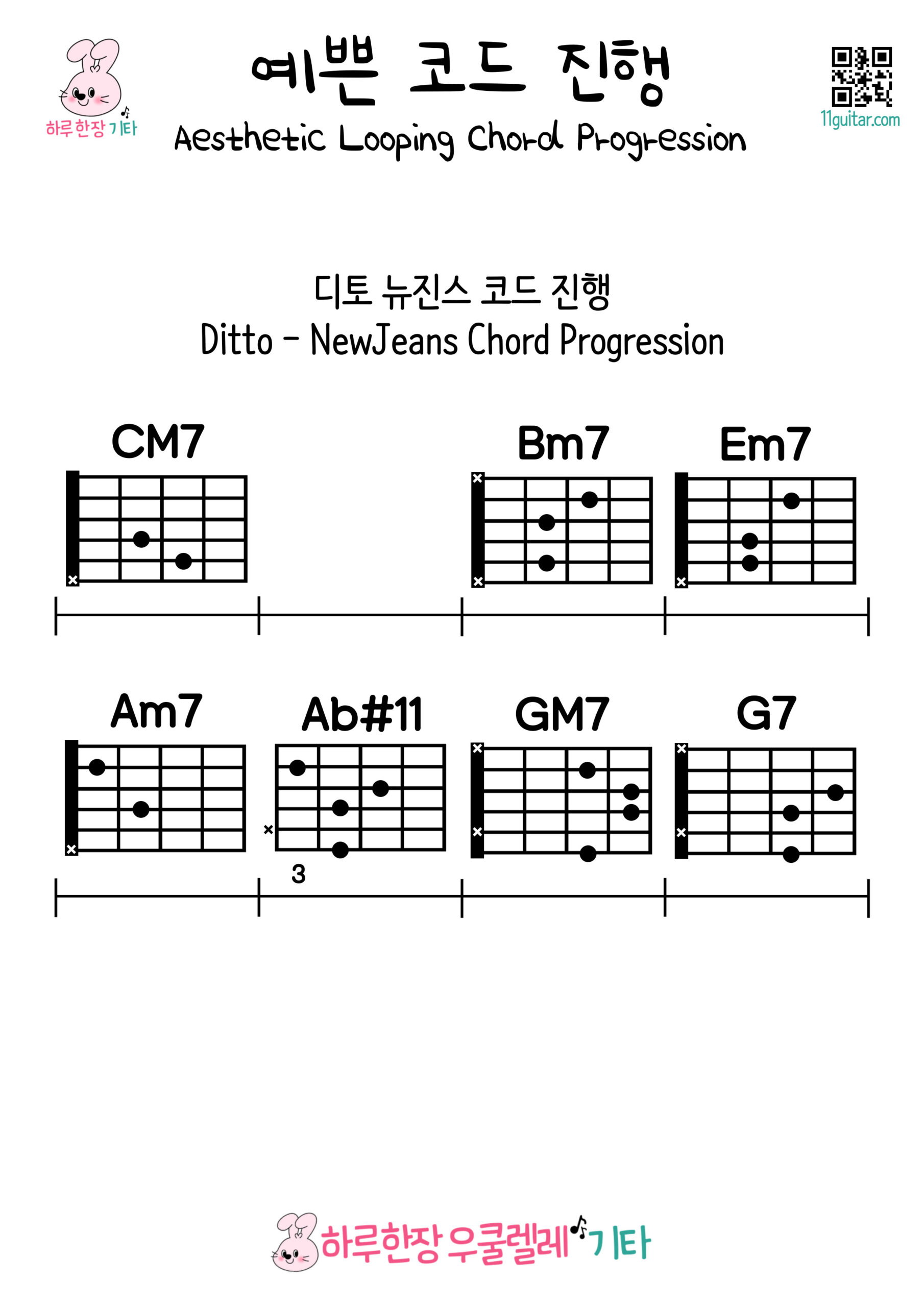 CM7-Bm7-Em7-Am7-Ab#11-GM7-G7(디토 뉴진스 코드 진행)