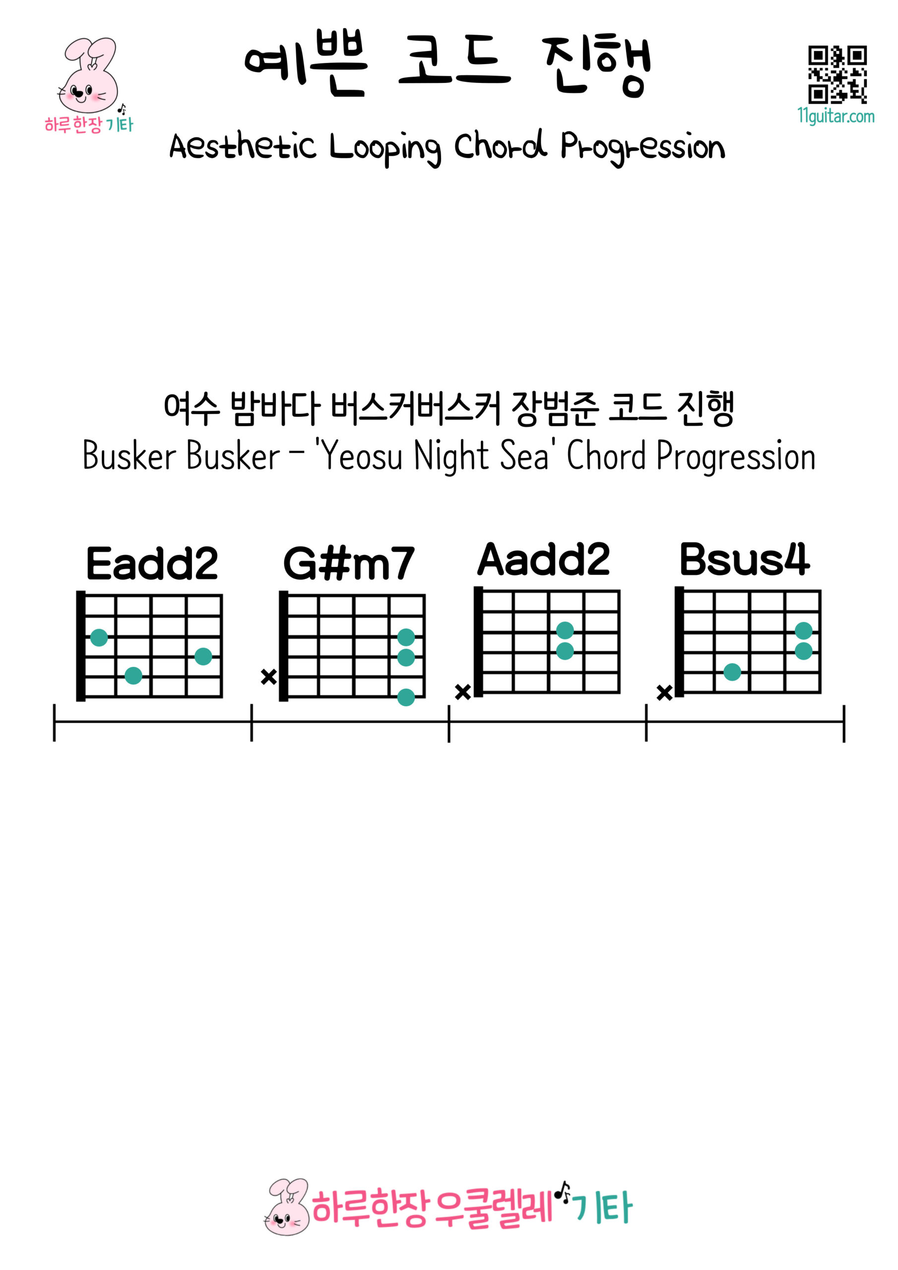 Eadd2-G#m7-Aadd2-Bsus4(여수 밤바다 버스커버스커 장범준 코드 진행)