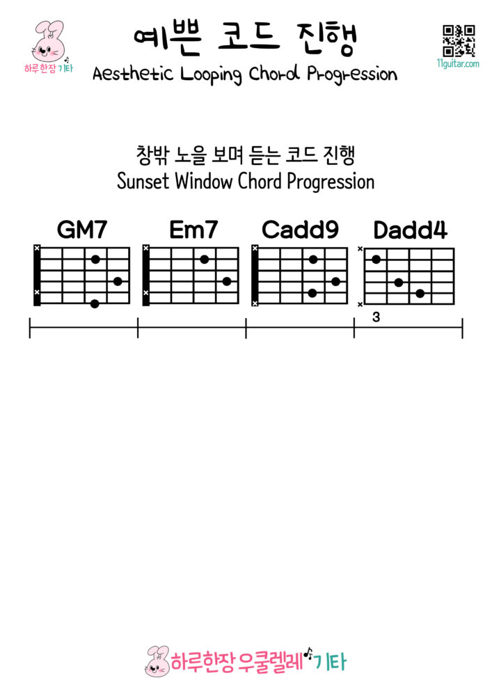 GM7-Em7-Cadd9-Dadd4(창밖 노을 보며 듣는 코드 진행) Sunset Window Chord Progression - 예쁜 기타 코드 진행 Aesthetic Looping Chord Progression for Guitar