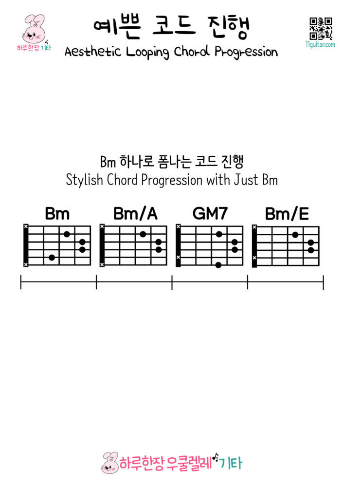 Bm-Bm/A-GM7-Bm/E(Bm 하나로 폼나는 코드 진행) Stylish Chord Progression with Just Bm - 예쁜 기타 코드 진행 Aesthetic Looping Chord Progression for Guitar