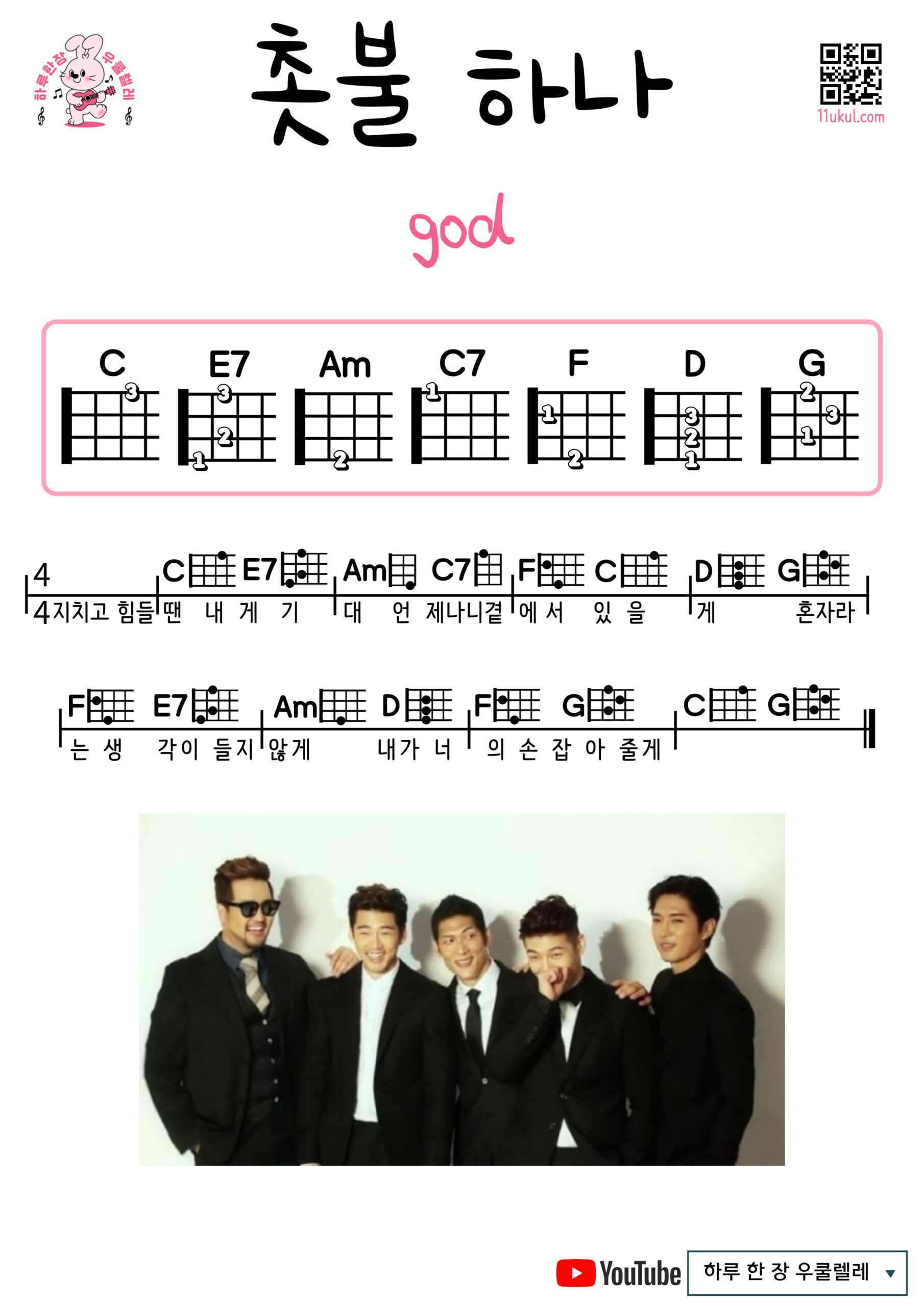 촛불 하나(god) One Candle(지오디) 우쿨렐레 코드 악보 초보 쉬운곡 Easy Ukulele Chords for Beginners – Free Sheet Music