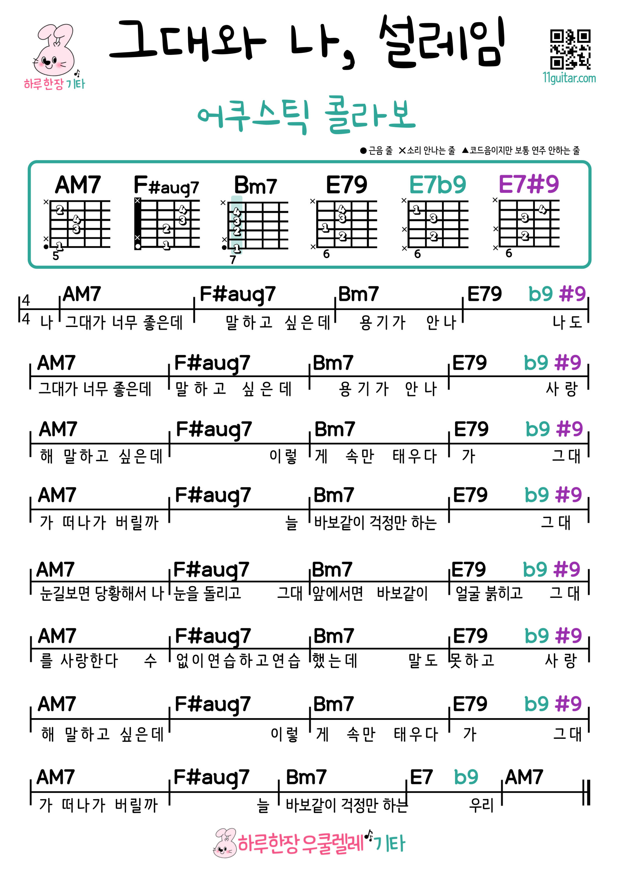 그대와 나, 설레임(어쿠스틱 콜라보) 우쿨렐레 쉬운 코드 악보 With You and Me, Fluttering (Acoustic Collabo) Ukulele Chords Sheet for Beginners – Easy Song