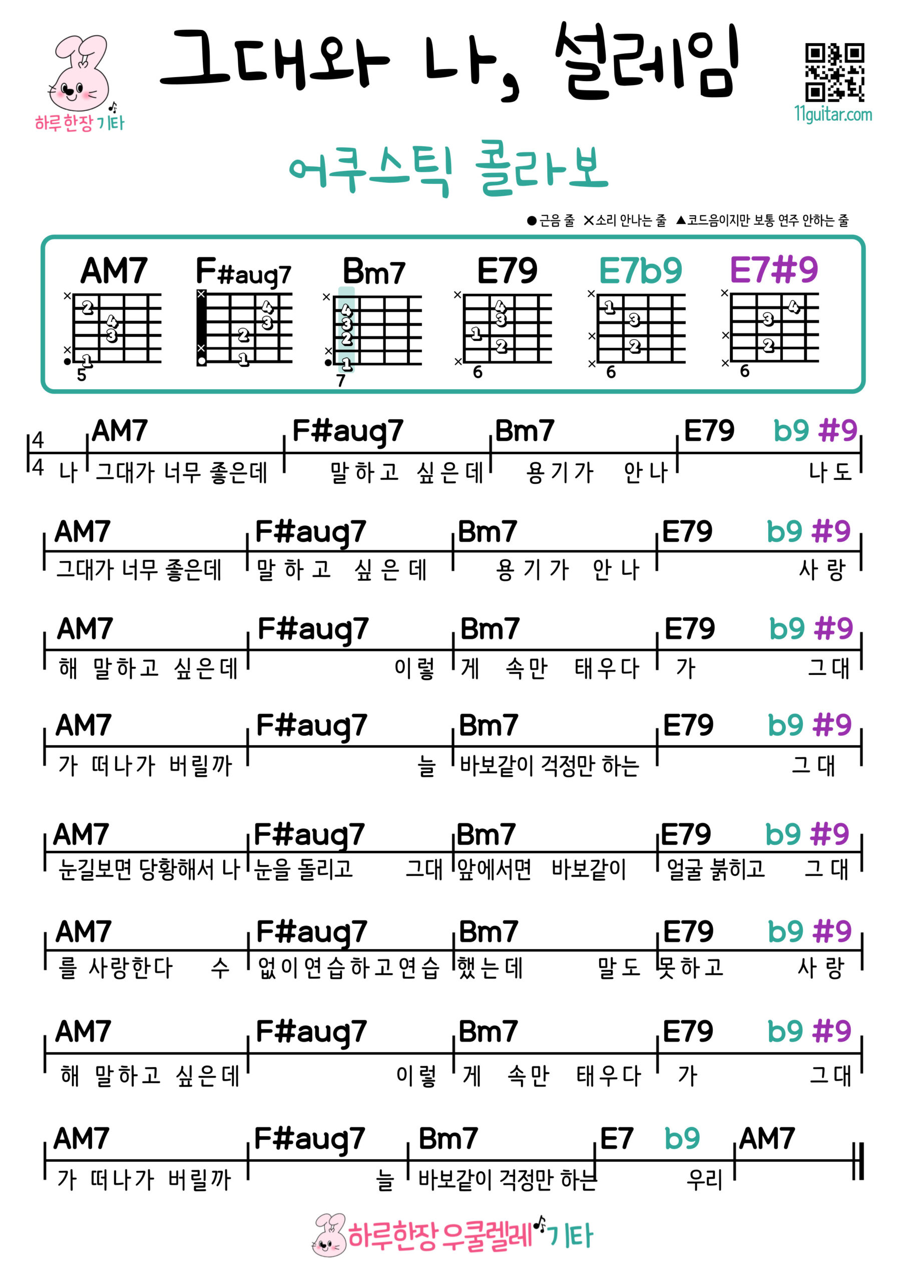 그대와 나, 설레임(어쿠스틱 콜라보) 우쿨렐레 쉬운 코드 악보 With You and Me, Fluttering (Acoustic Collabo) Ukulele Chords Sheet for Beginners – Easy Song