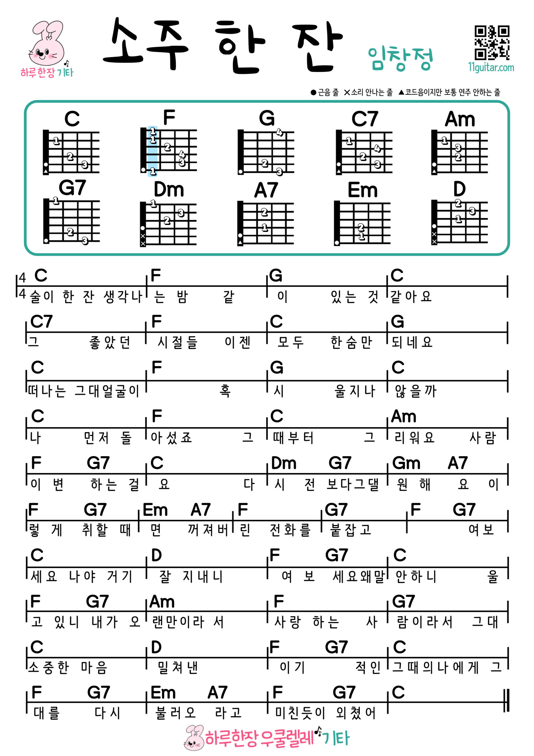 소주 한 잔(임창정) 기타 코드 악보 쉬운곡 초보 A Glass of Soju (Lim Chang Jung)Guitar Easy Song Beginner Chords Sheet Music