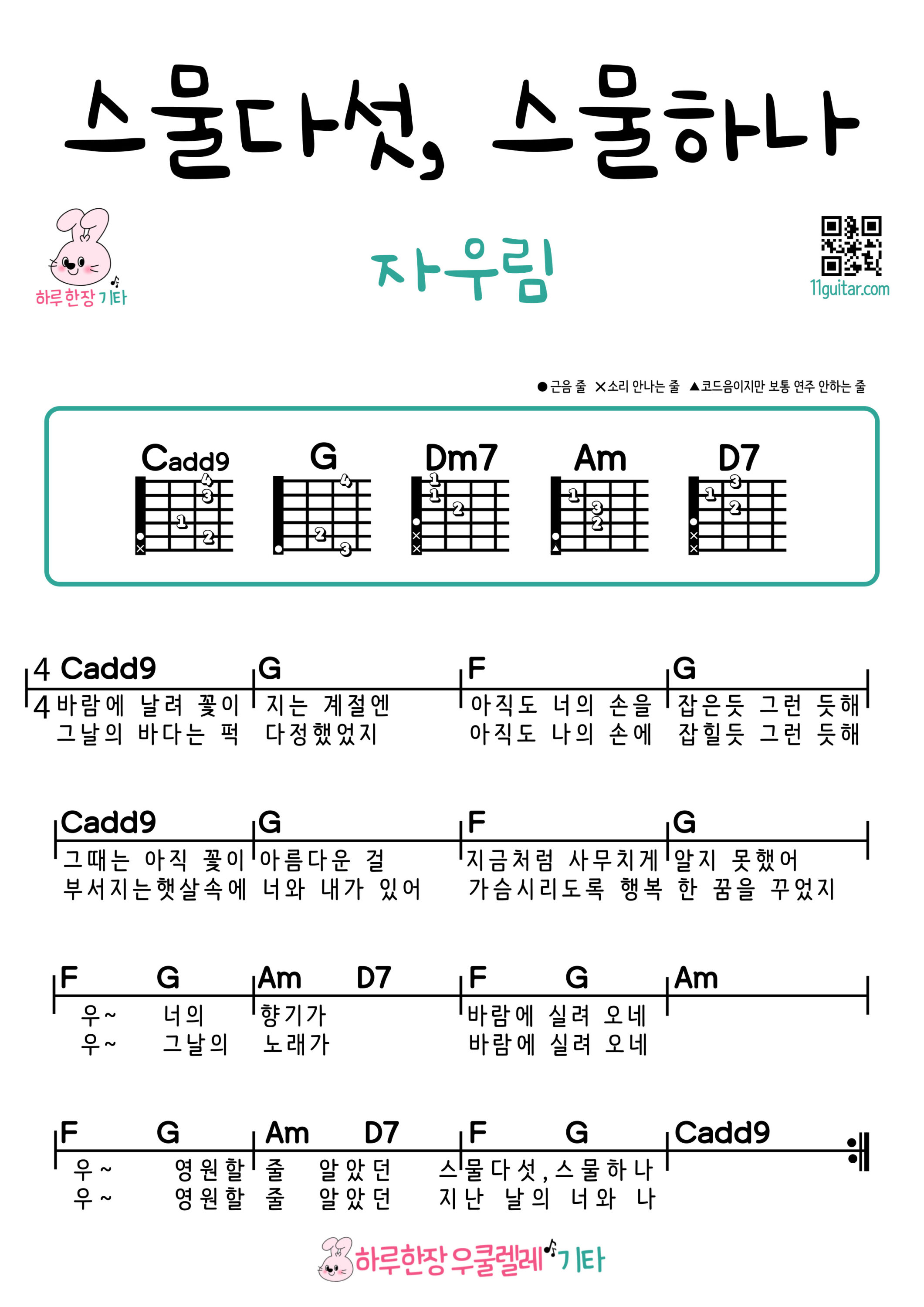 스물다섯, 스물하나(자우림) 기타 코드 악보 쉬운곡 초보 Twenty-five, Twenty-one (Jaurim) Guitar easy song beginner chord sheet