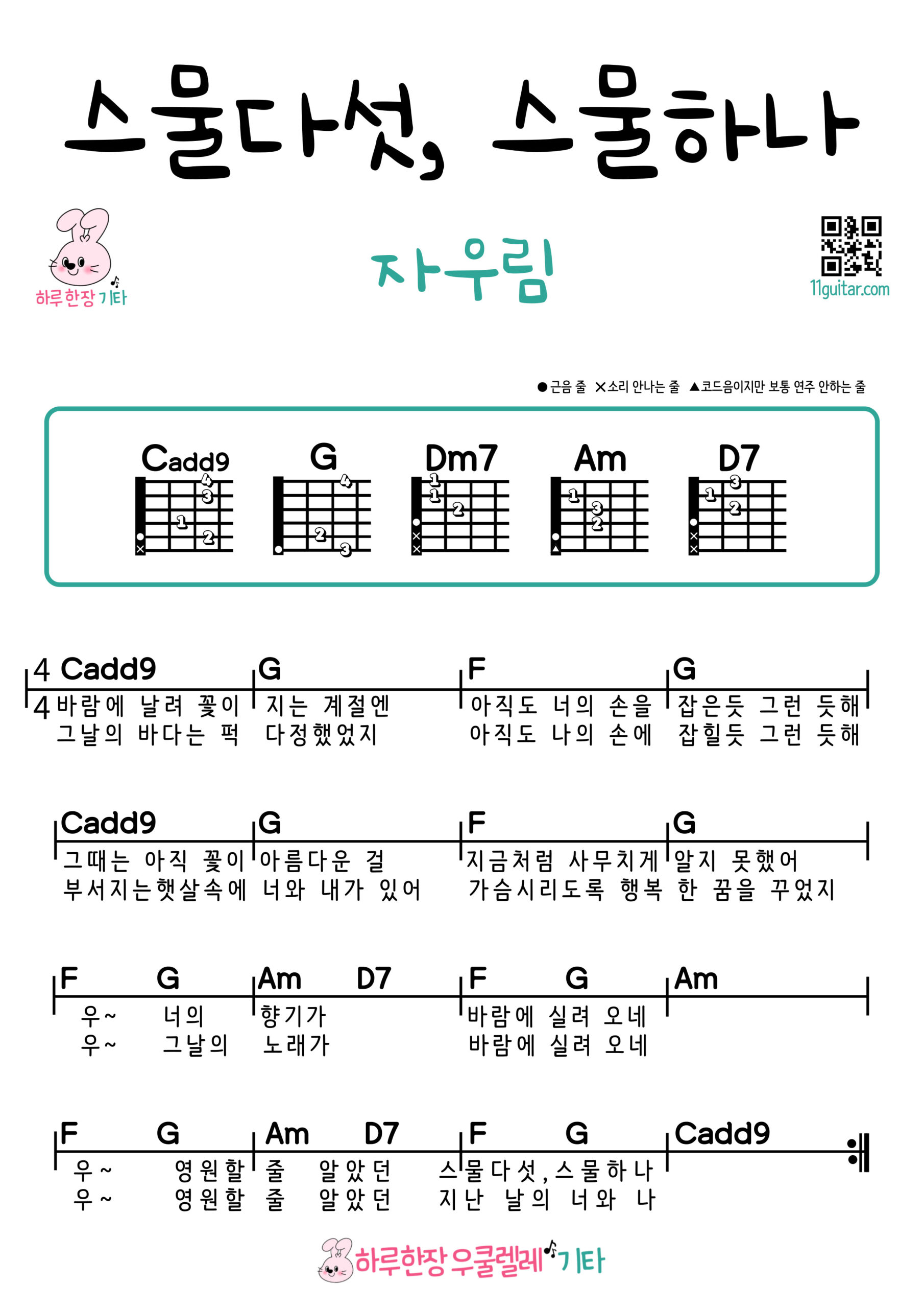 스물다섯, 스물하나(자우림) 기타 코드 악보 쉬운곡 초보 Twenty-five, Twenty-one (Jaurim) Guitar easy song beginner chord sheet