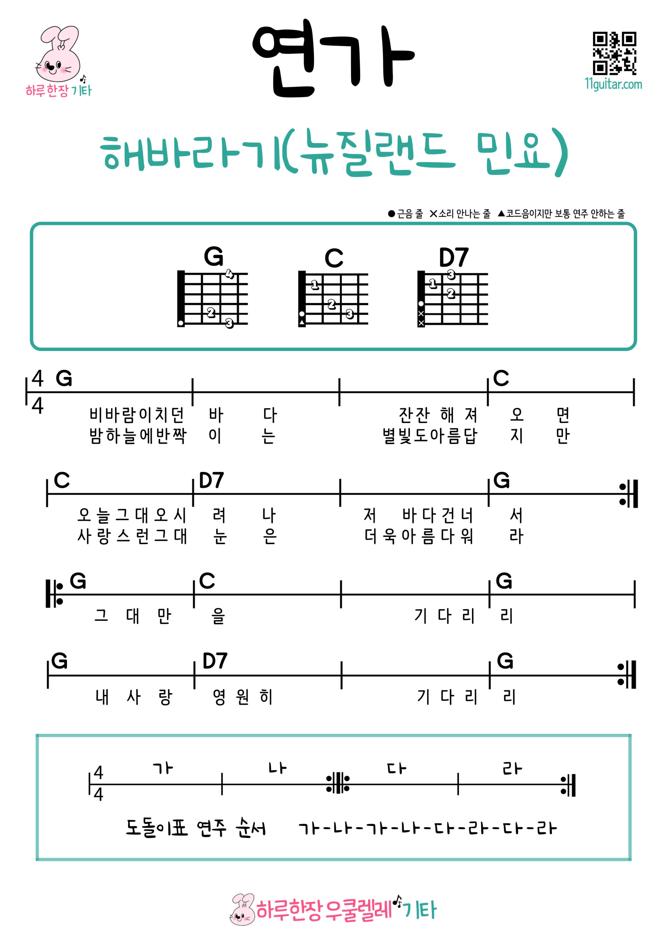 연가(해바라기, 뉴질랜드 민요) 기타 코드 악보 쉬운곡 초보 Ballad (Sunflower, New Zealand Folk Song) Guitar Easy Song Beginner Chords Sheet Music