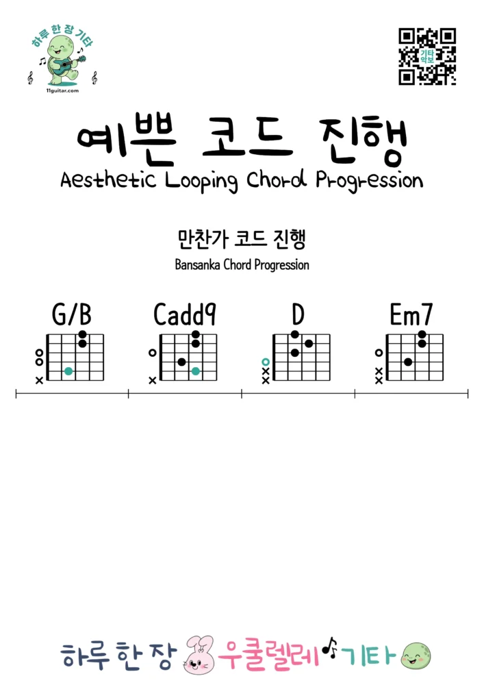 GB-Cadd9-D-Em7 (만찬가 코드 진행) Bansanka Chord Progression - 예쁜 기타 코드 진행 Aesthetic Looping Chord Progression for Guitar