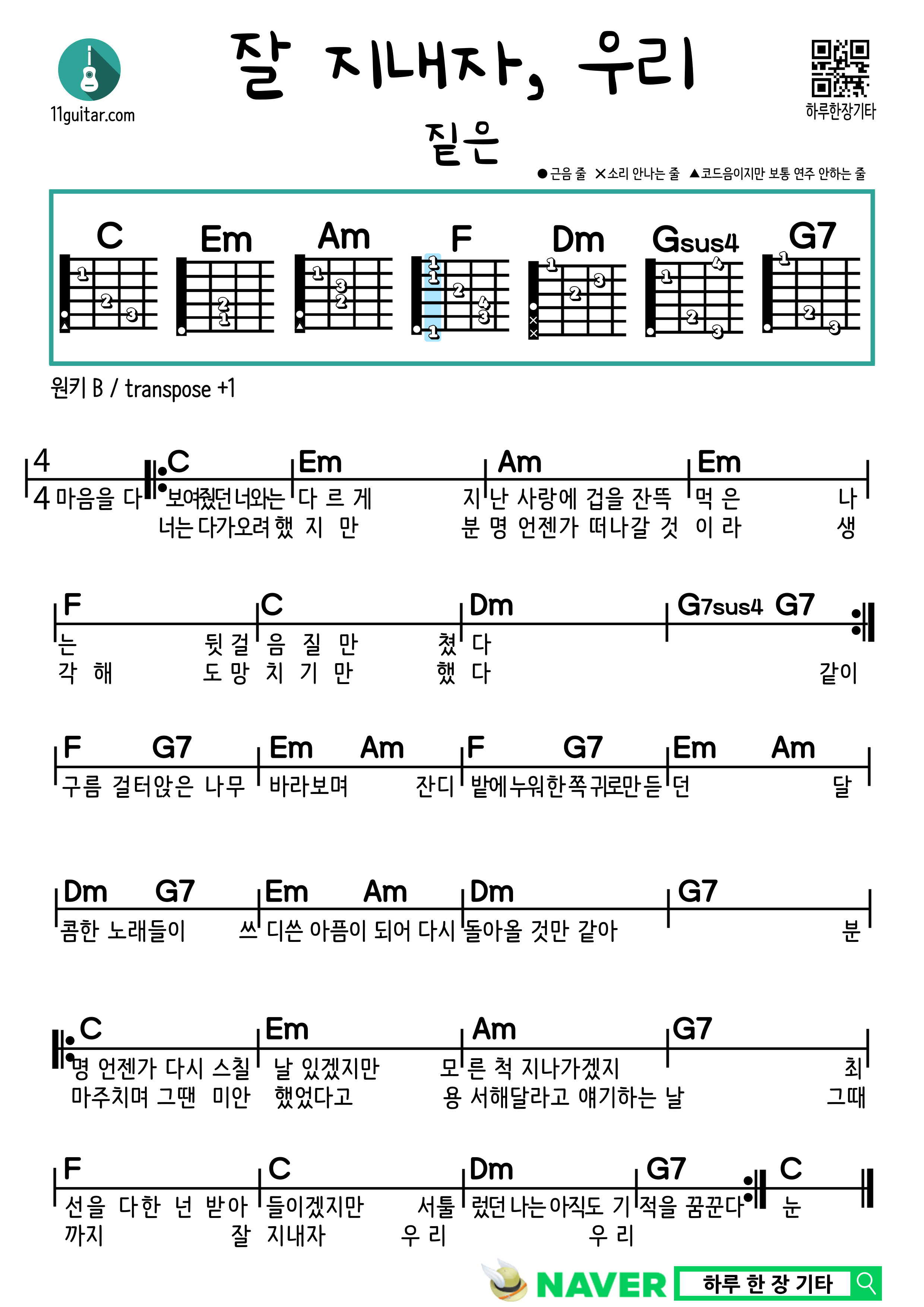 잘 지내자, 우리(짙은) 기타 쉬운 코드 악보 Let's Take Care(Zitten) Guitar Easy Chord Sheet Music
